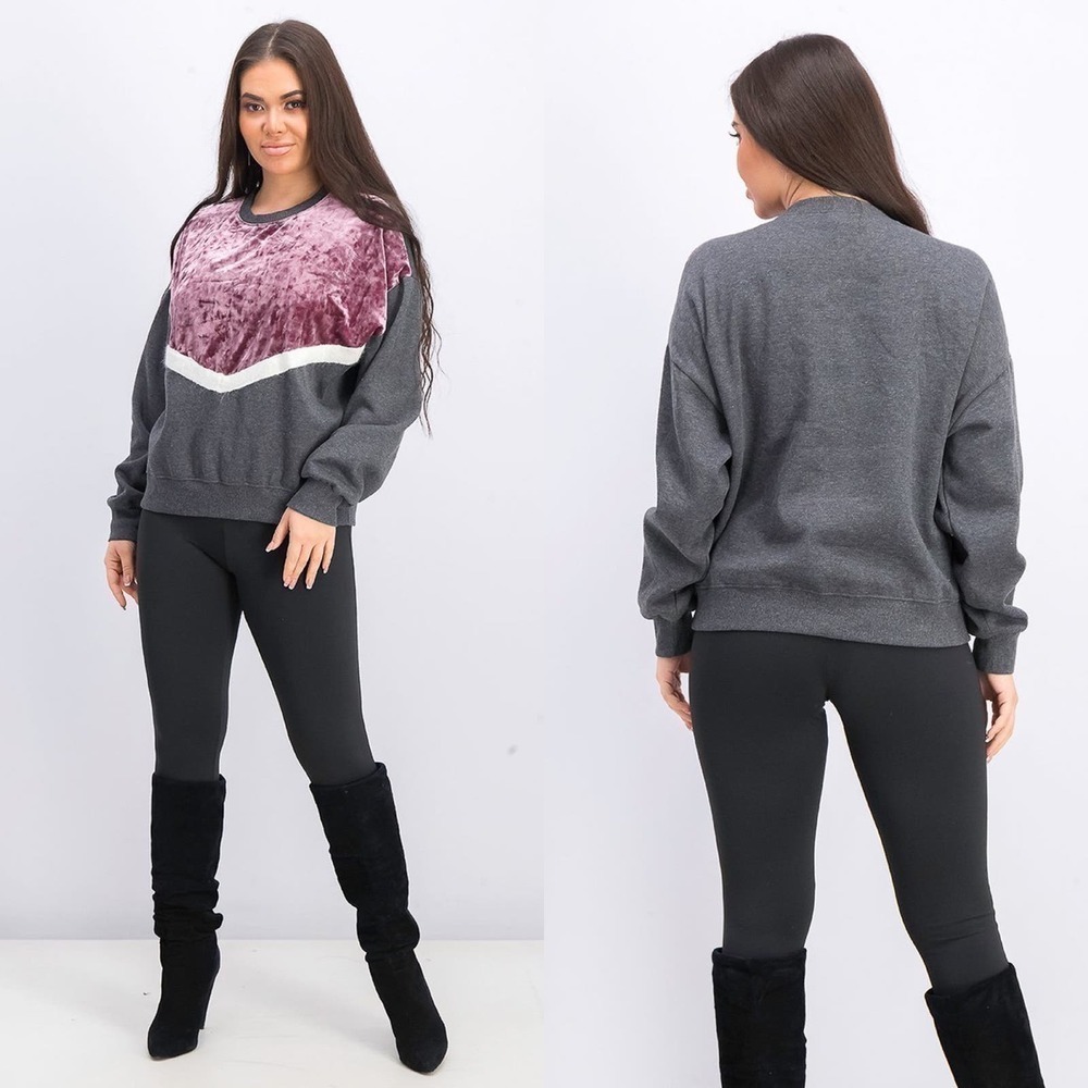 Freshman Sweatshirt Womens Small Gray Purple Velvet Chevron Y2K Dark Goth - Picture 1 of 10